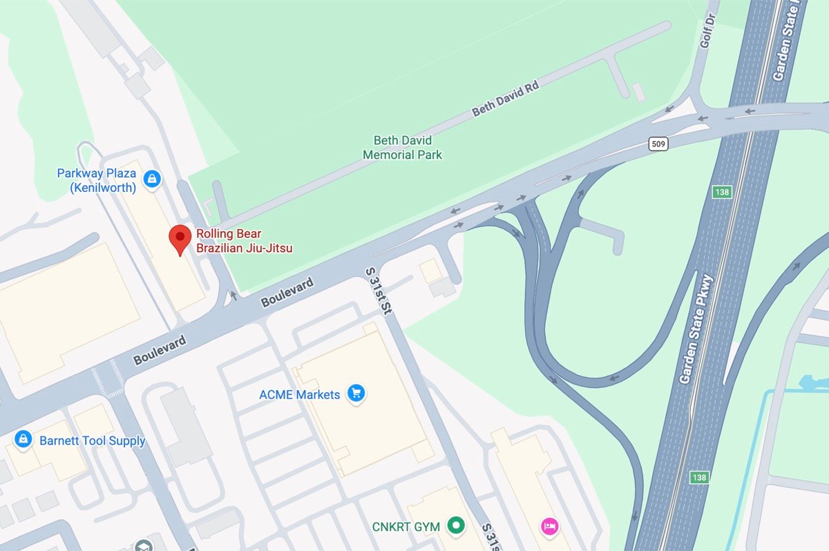 Map showing Rolling Bear BJJ near Boulevard and the Garden State Parkway in Kenilworth