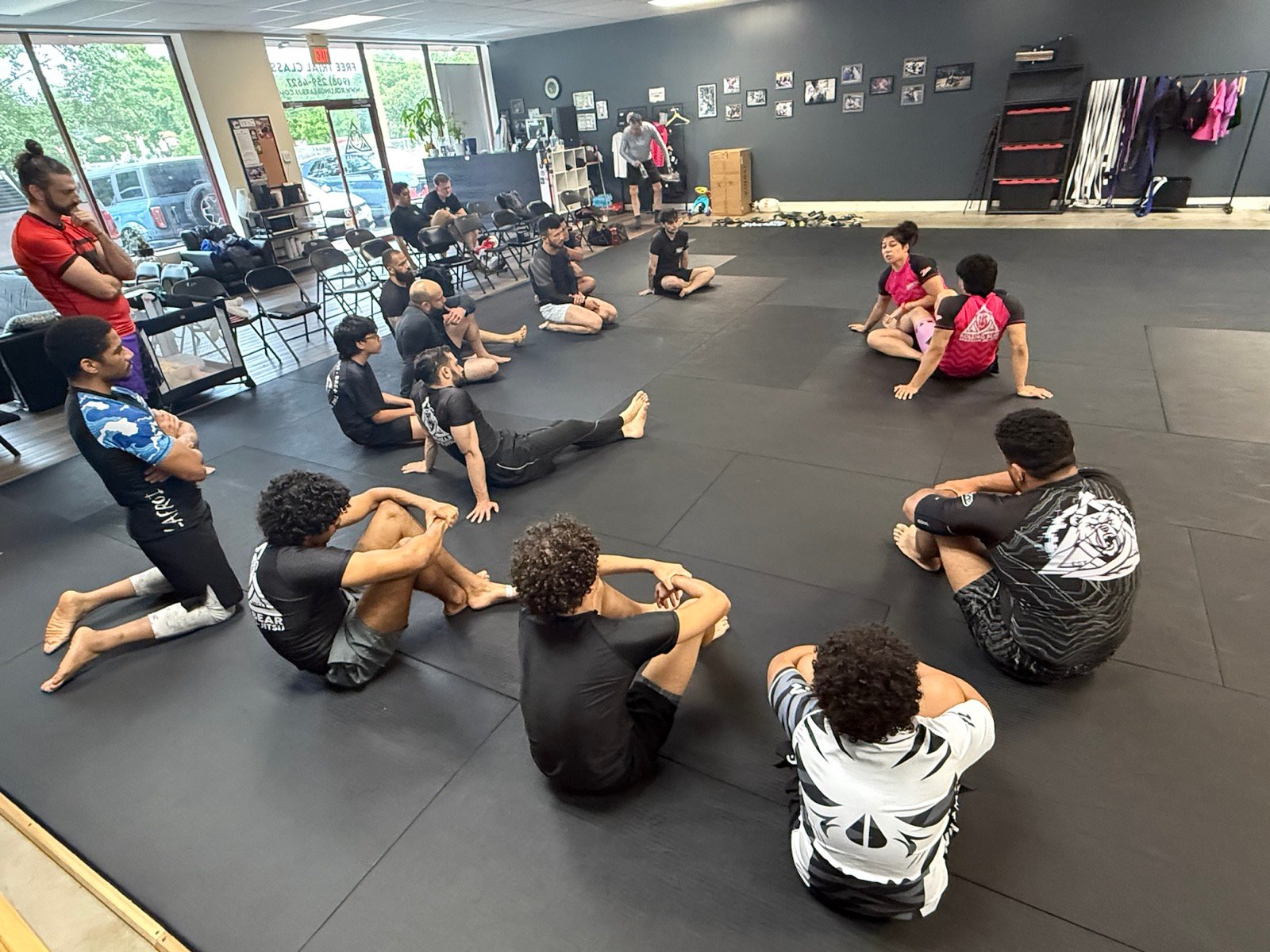Professor Lydia Bergamasco teaching technique to an adult No-Gi class at Rolling Bear BJJ