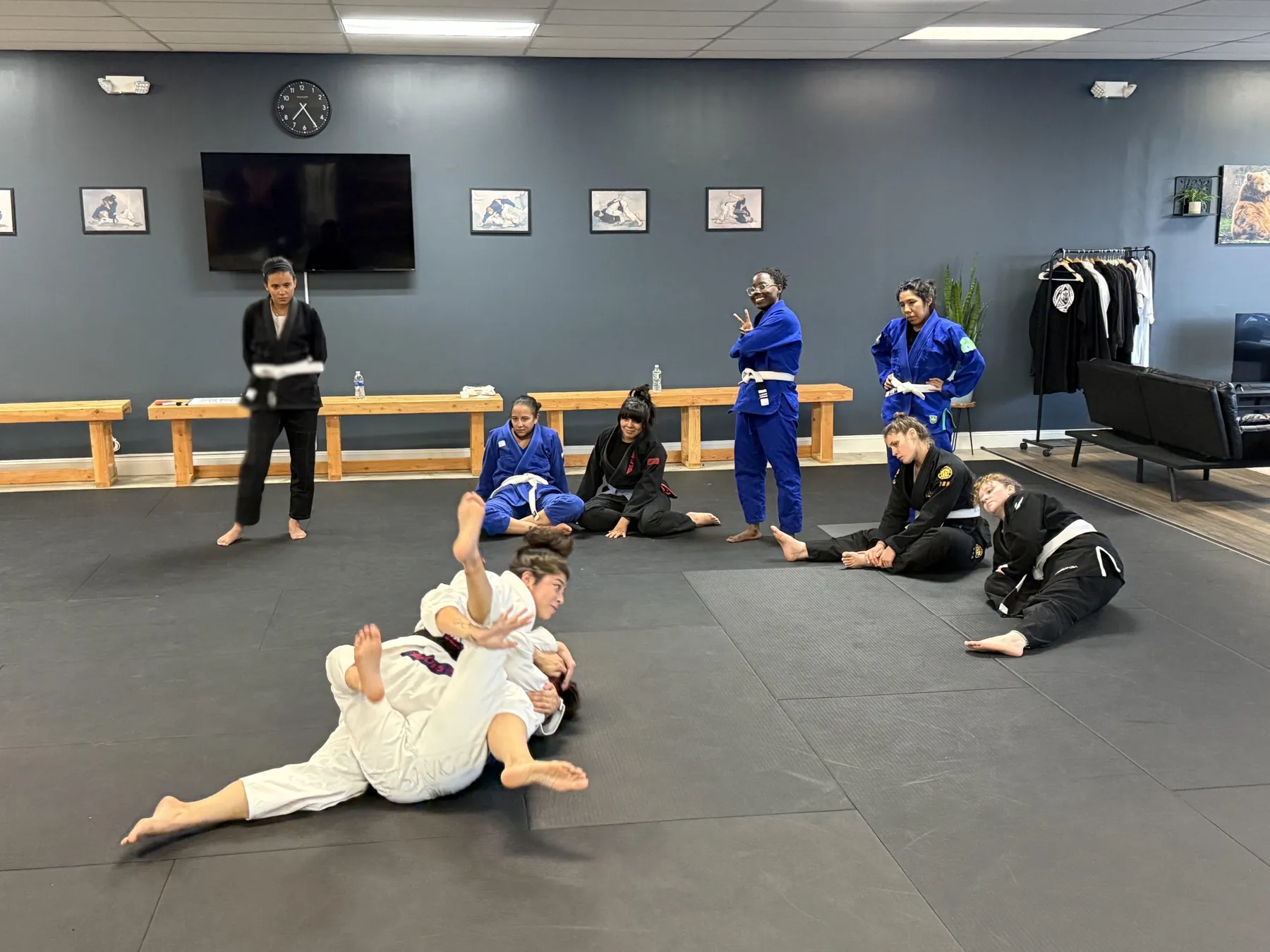 Women training Brazilian Jiu-Jitsu during Rolling Bear's women-only Friday class in Kenilworth